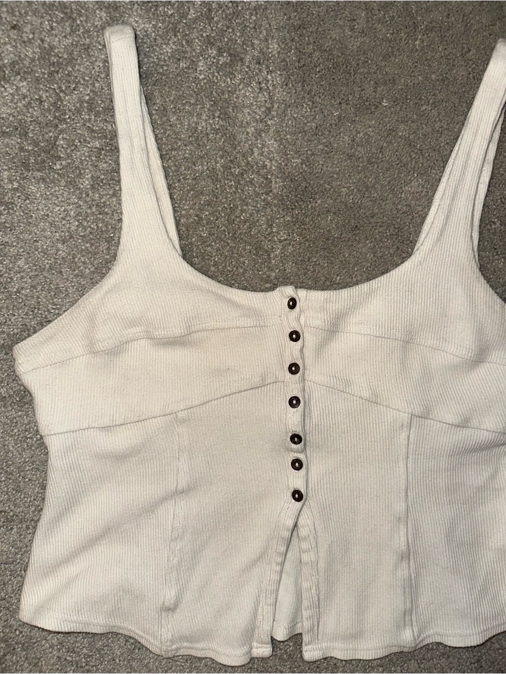 Free People White Ribbed Button-Front Tank Top